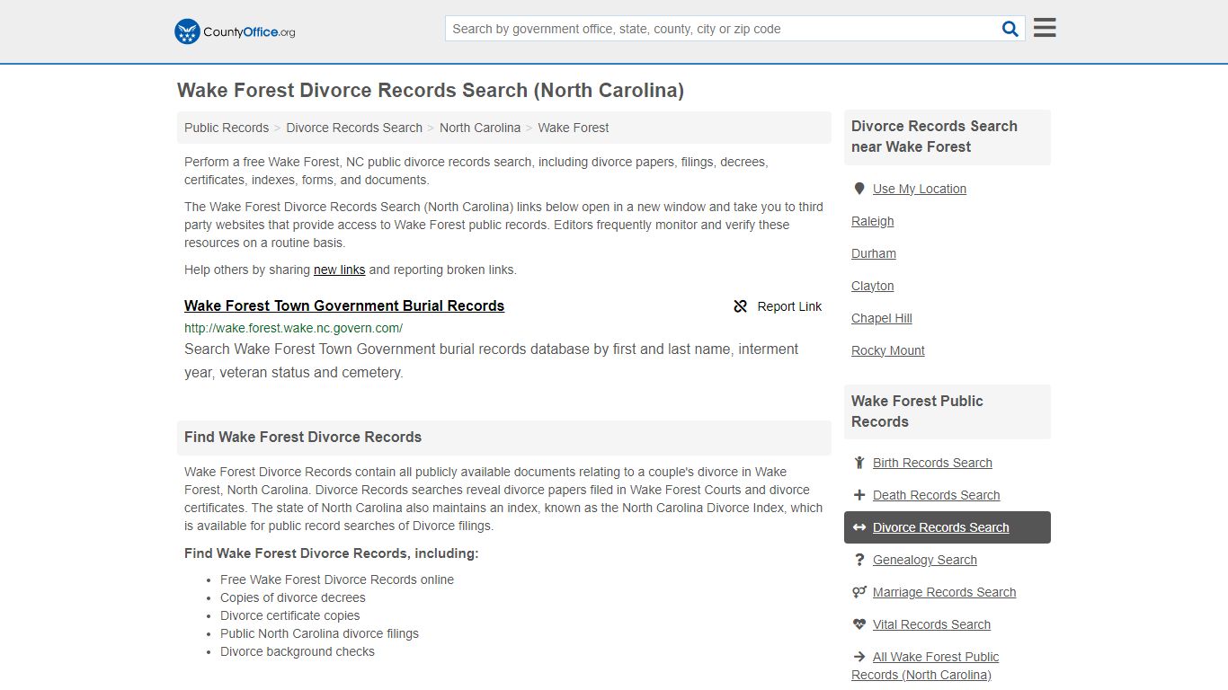 Divorce Records Search - Wake Forest, NC (Divorce Certificates & Decrees)