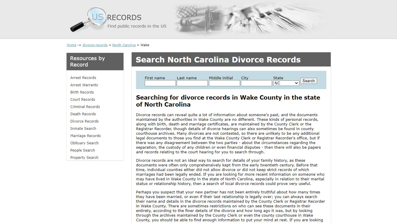 Search Divorce Records Wake North Carolina | US Records